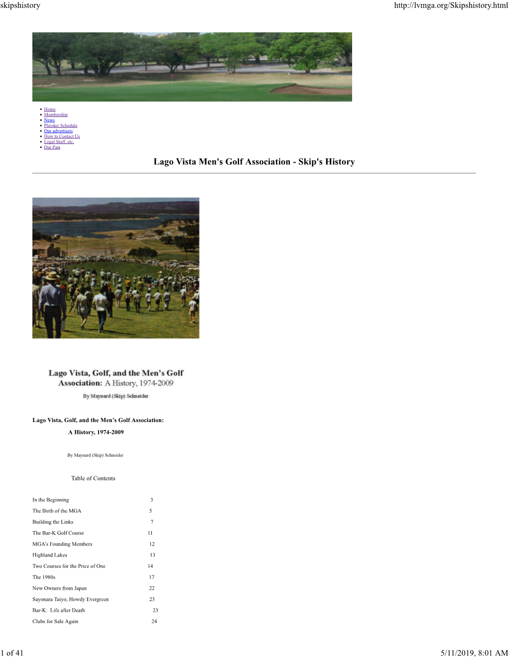 Lago Vista Men's Golf Association - Skip's History