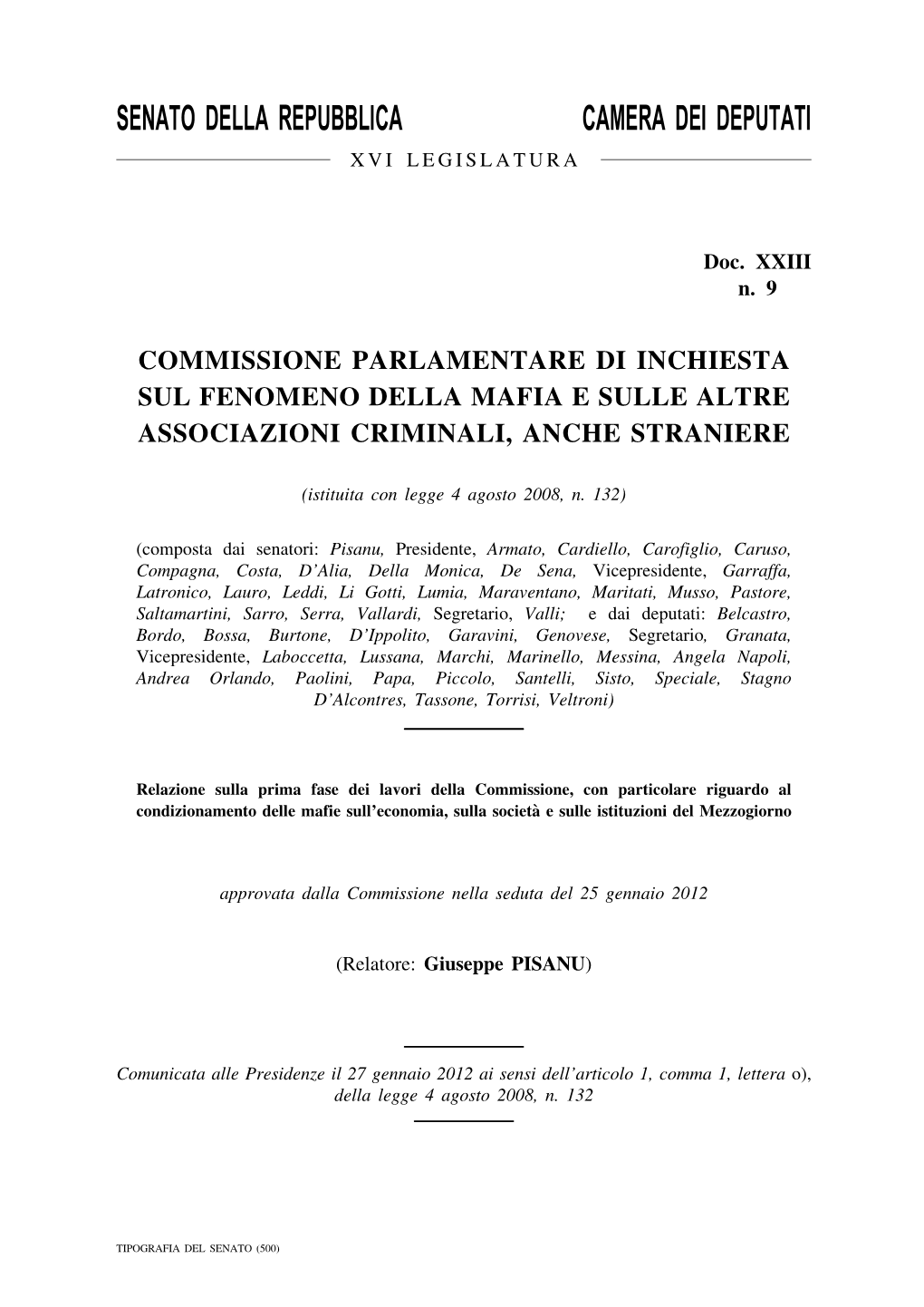 Senato Della Repubblica Camera Dei Deputati Xvi Legislatura