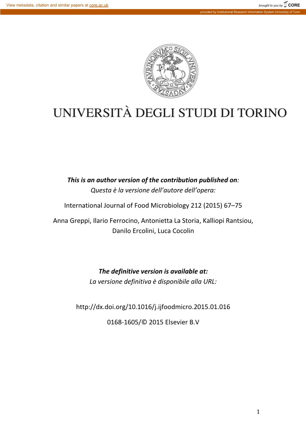 International Journal of Food Microbiology 212 (2015) 67–75