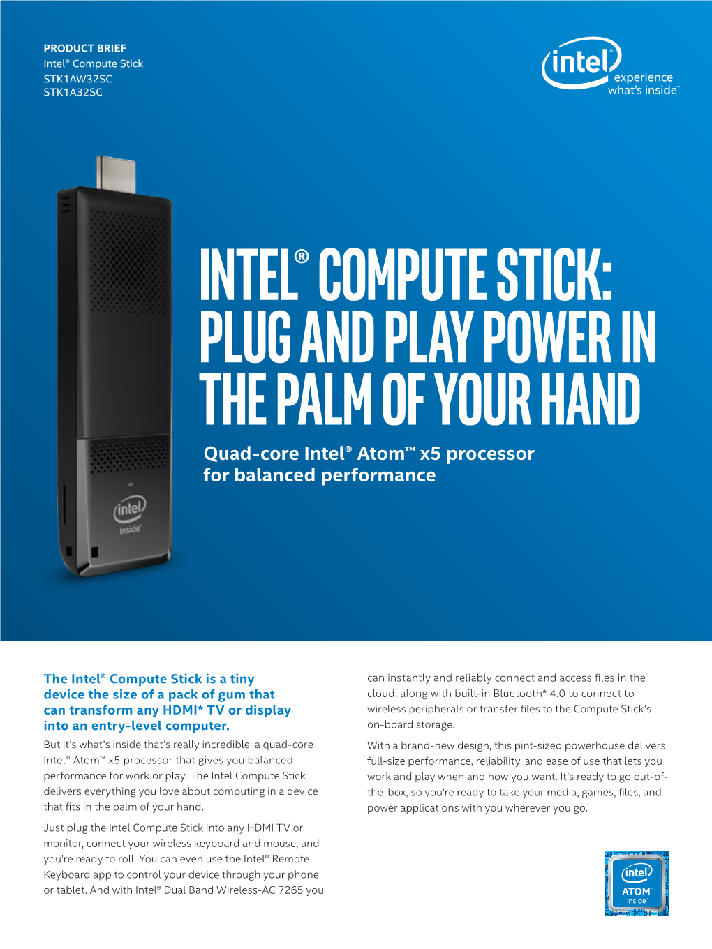 Intel®Compute Stick: Plug and Play Power in the Palm of Your Hand