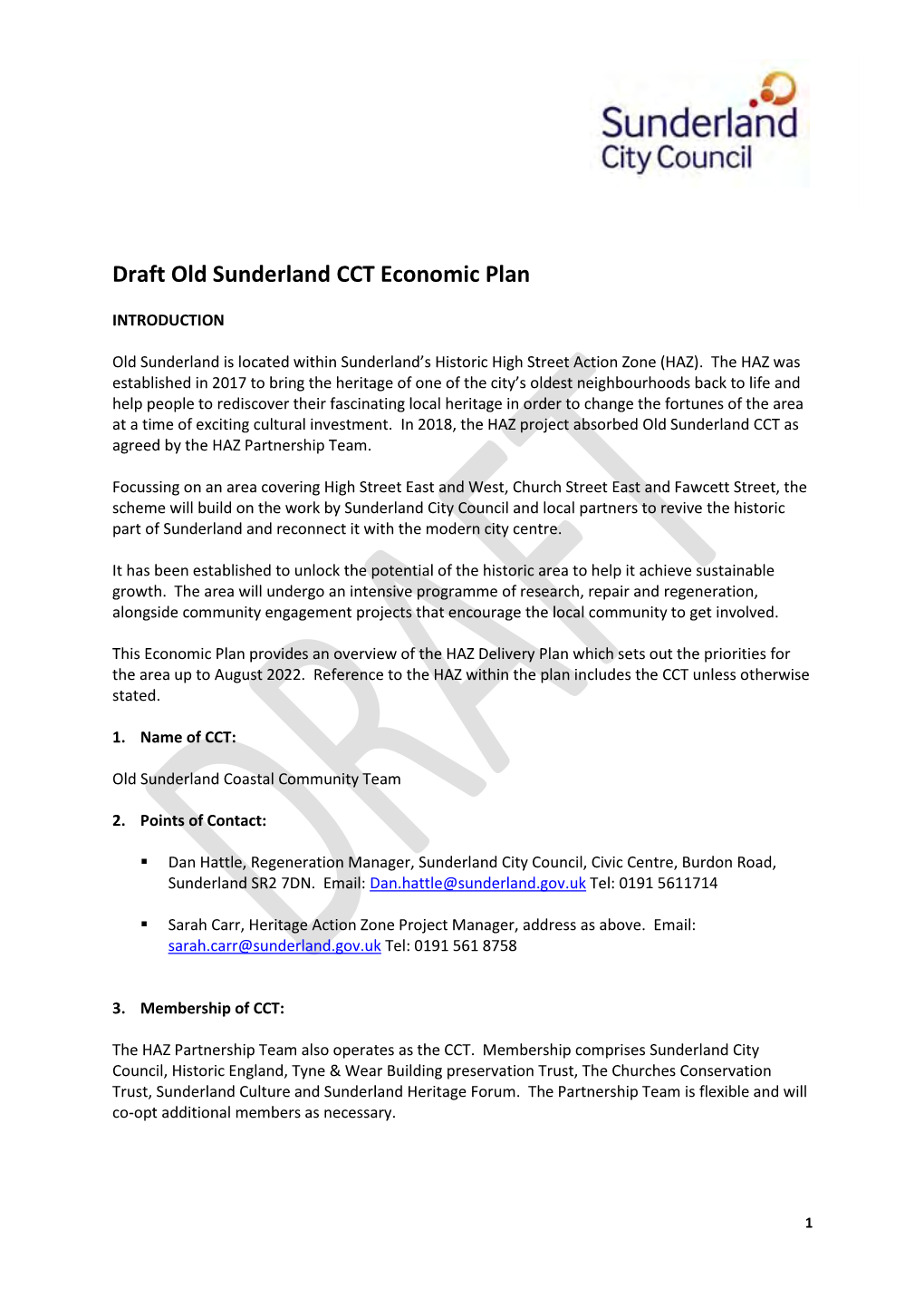 Draft Old Sunderland CCT Economic Plan