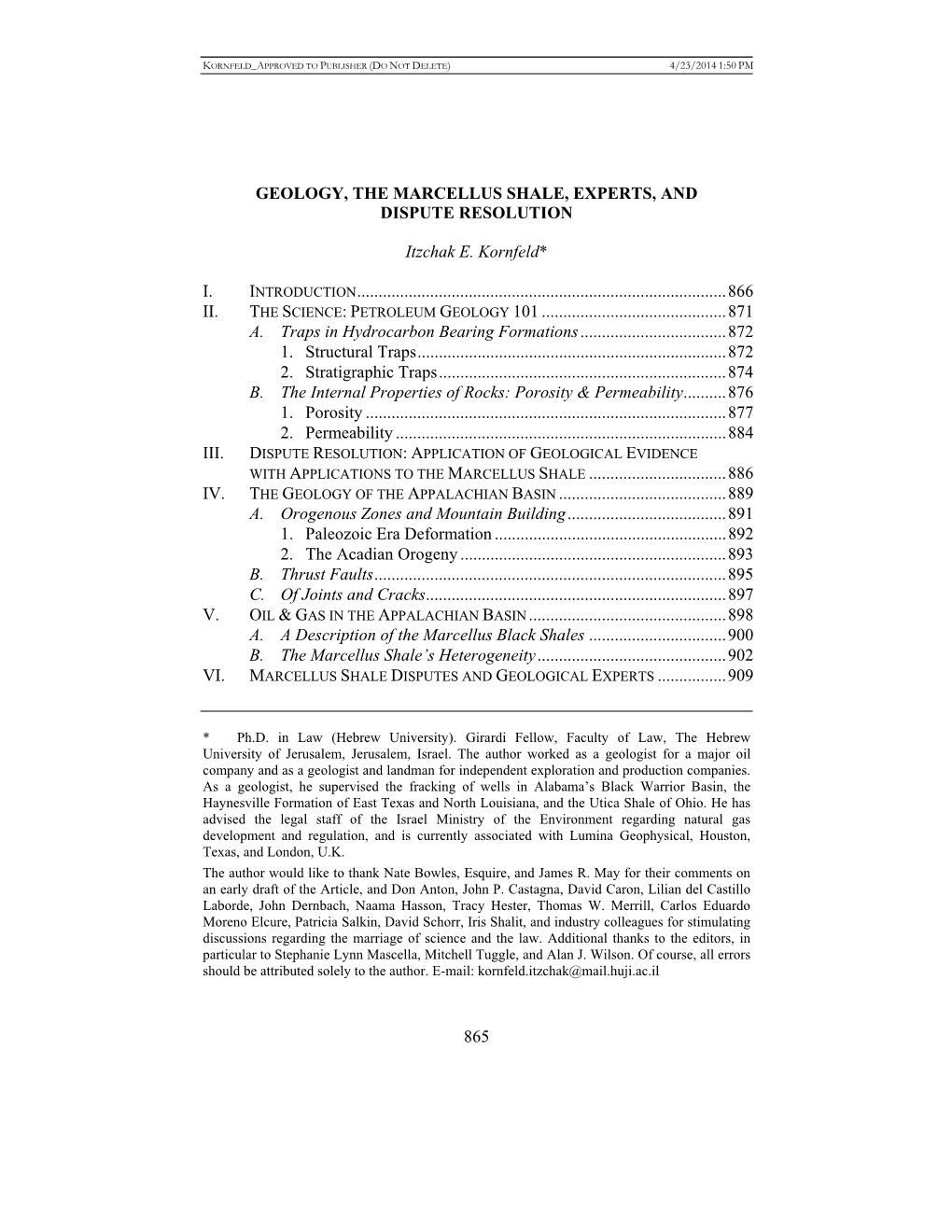 865 Geology, the Marcellus Shale, Experts, and Dispute