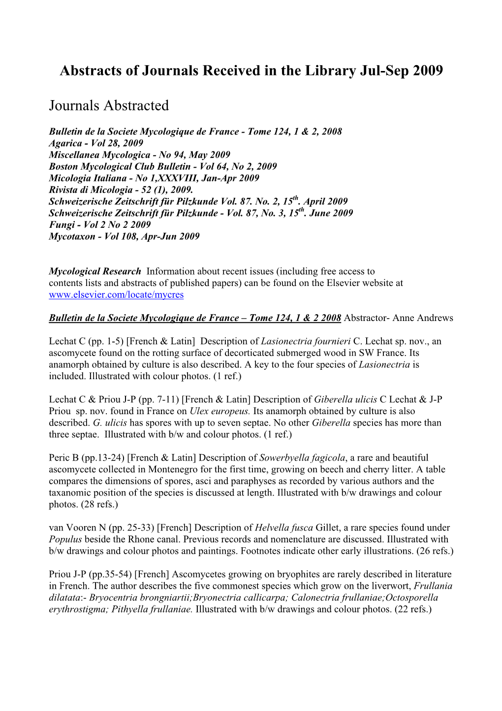 Abstracts of Journals Received in the Library Jul-Sep 2009