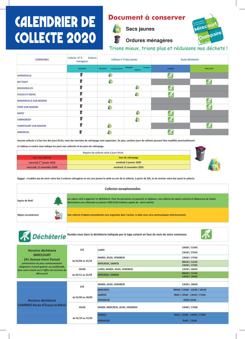 Calendrier De Collecte 2020