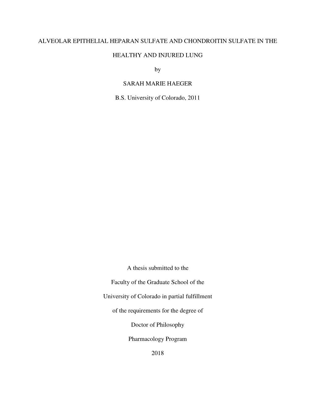 Alveolar Epithelial Heparan Sulfate and Chondroitin Sulfate in The