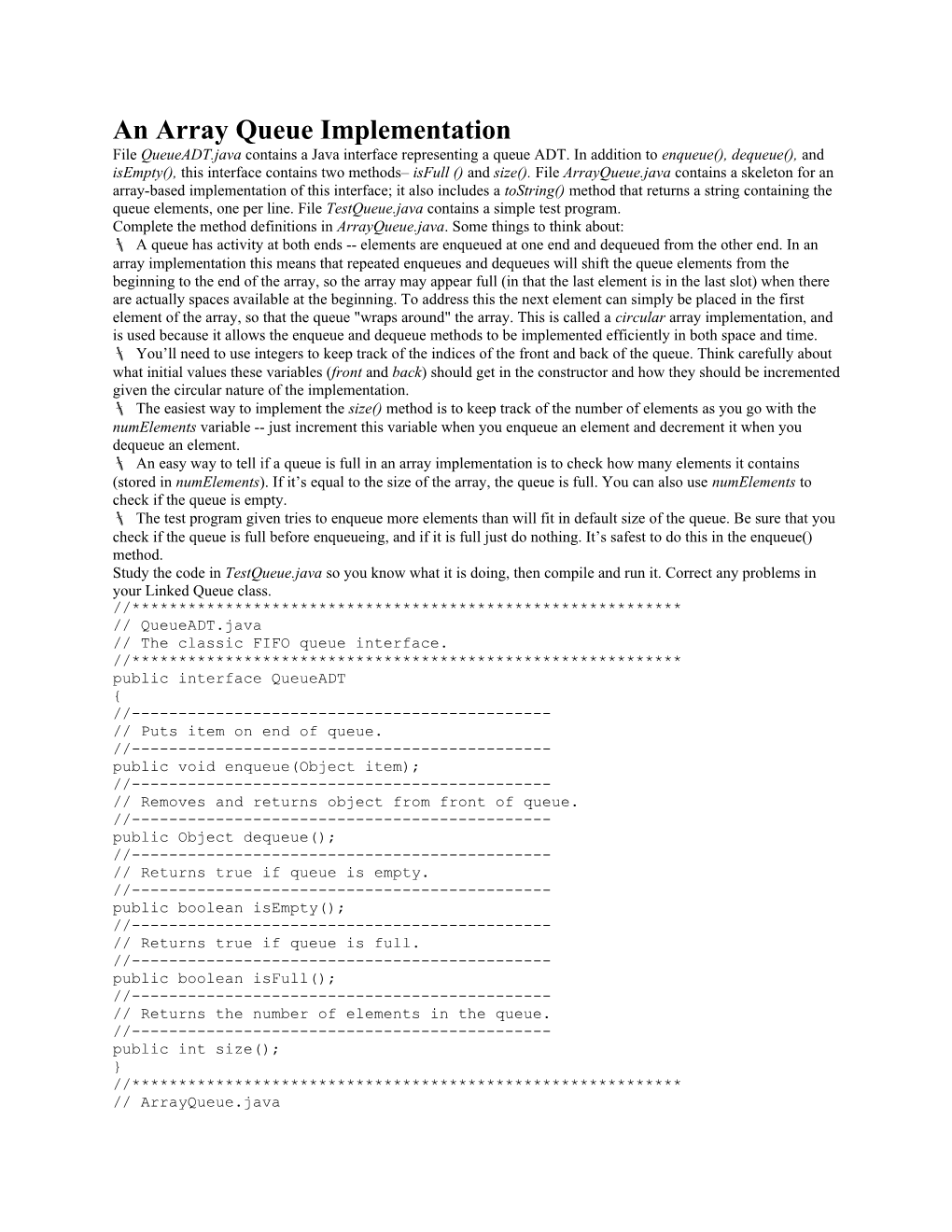 An Array Queue Implementation