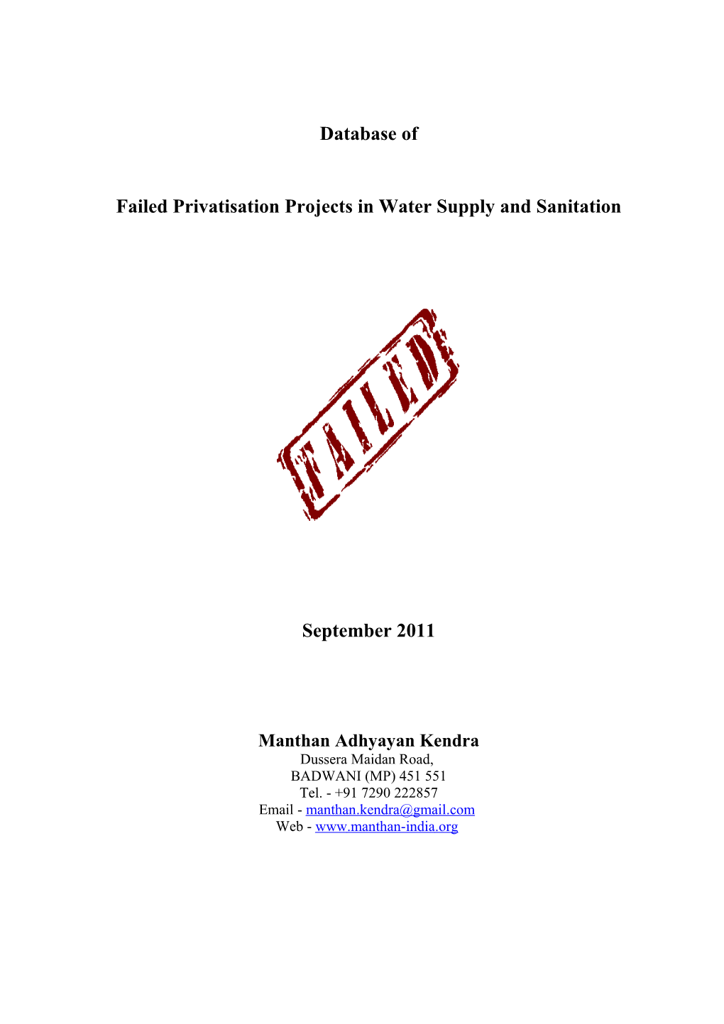 List of Failed Privatisation Projects in Water Supply and Sanitation