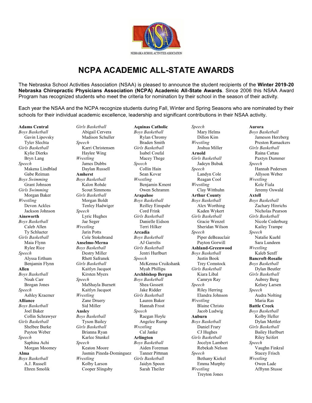 Ncpa Academic All-State Awards