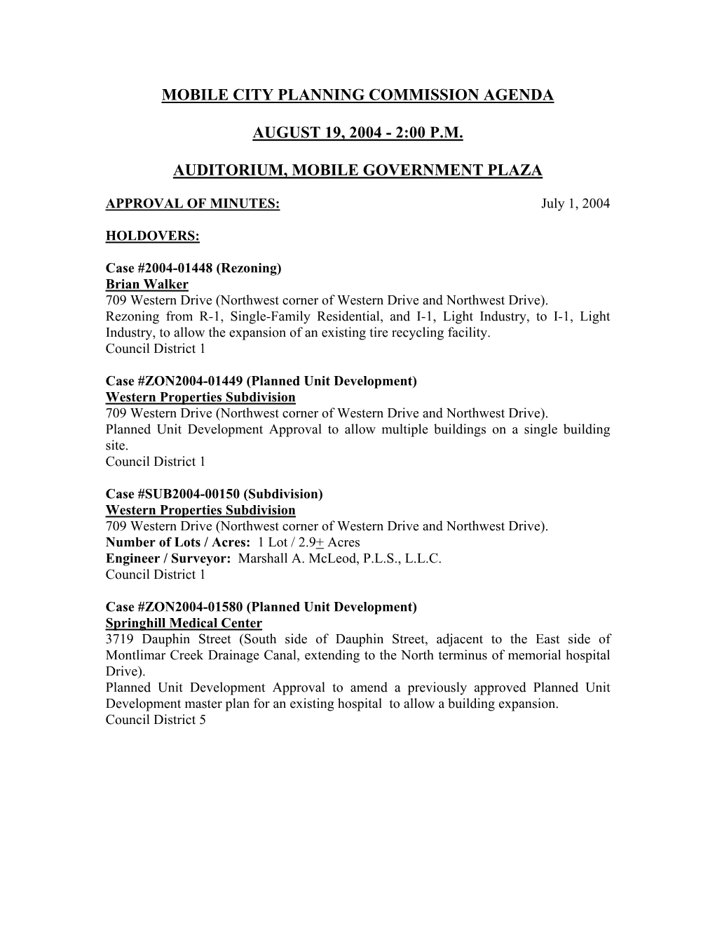 Mobile City Planning Commission Agenda