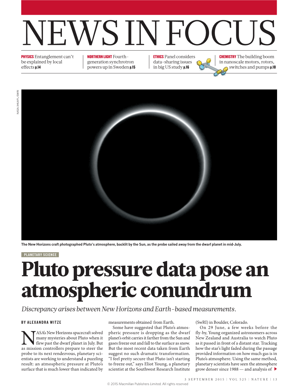 Pluto Pressure Data Pose an Atmospheric Conundrum Discrepancy Arises Between New Horizons and Earth-Based Measurements