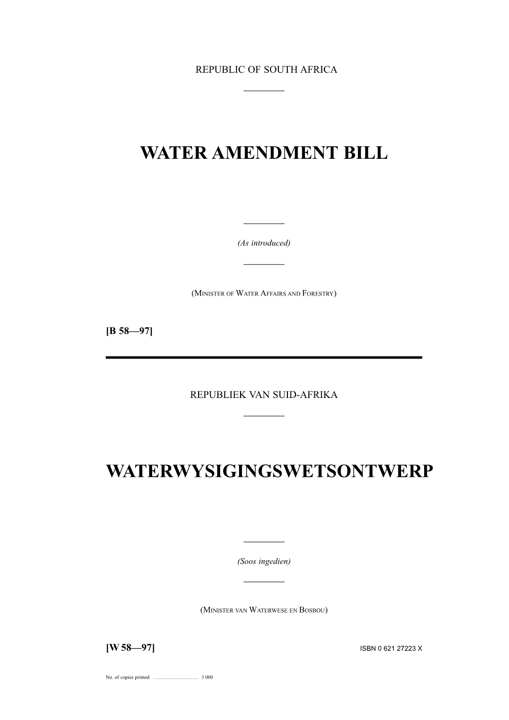 Water Amendment Bill 58 of 1997