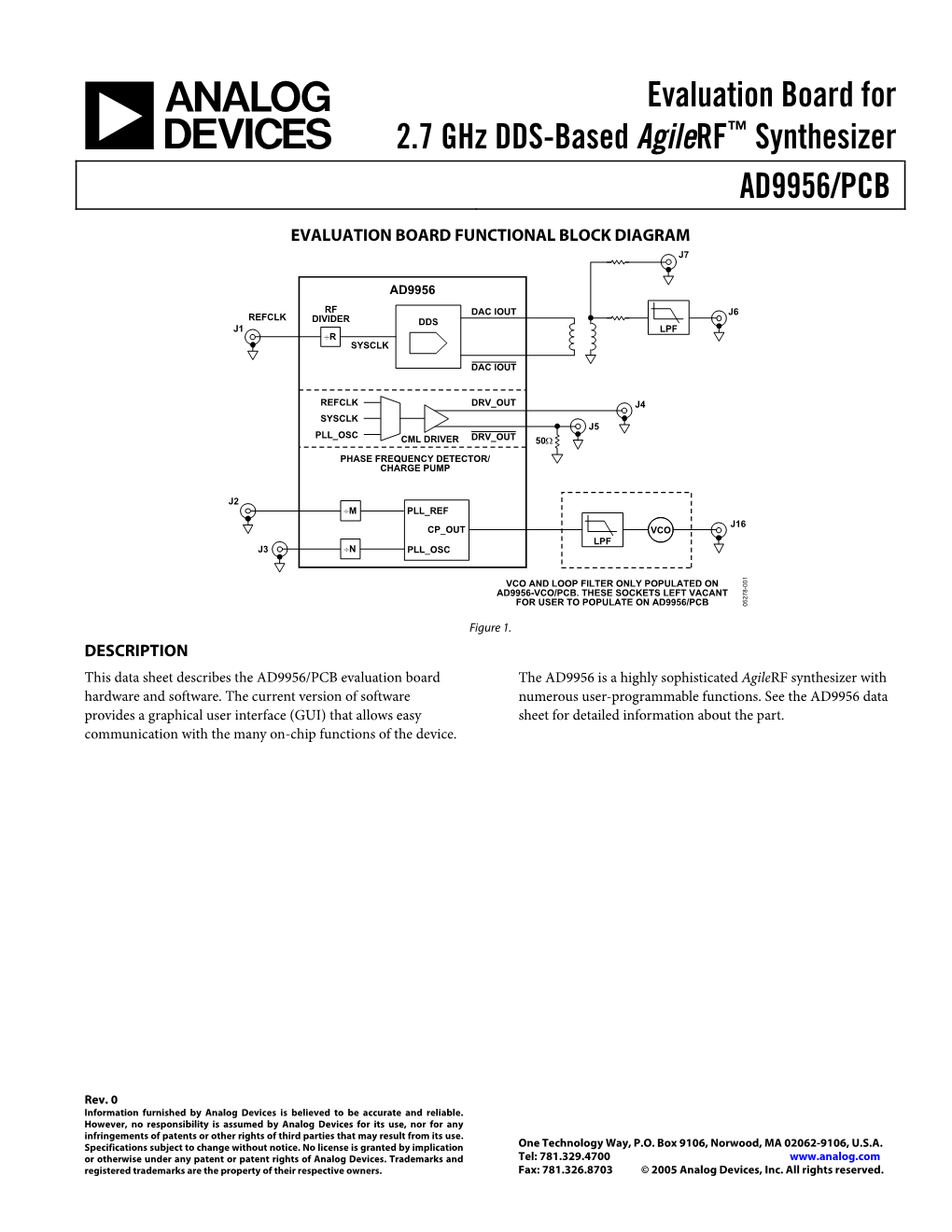 PDF 606 Kb AD9956/PCB: Evaluation Board for 2.7 Ghz DDS-Based Agilerf™ Synthesizer