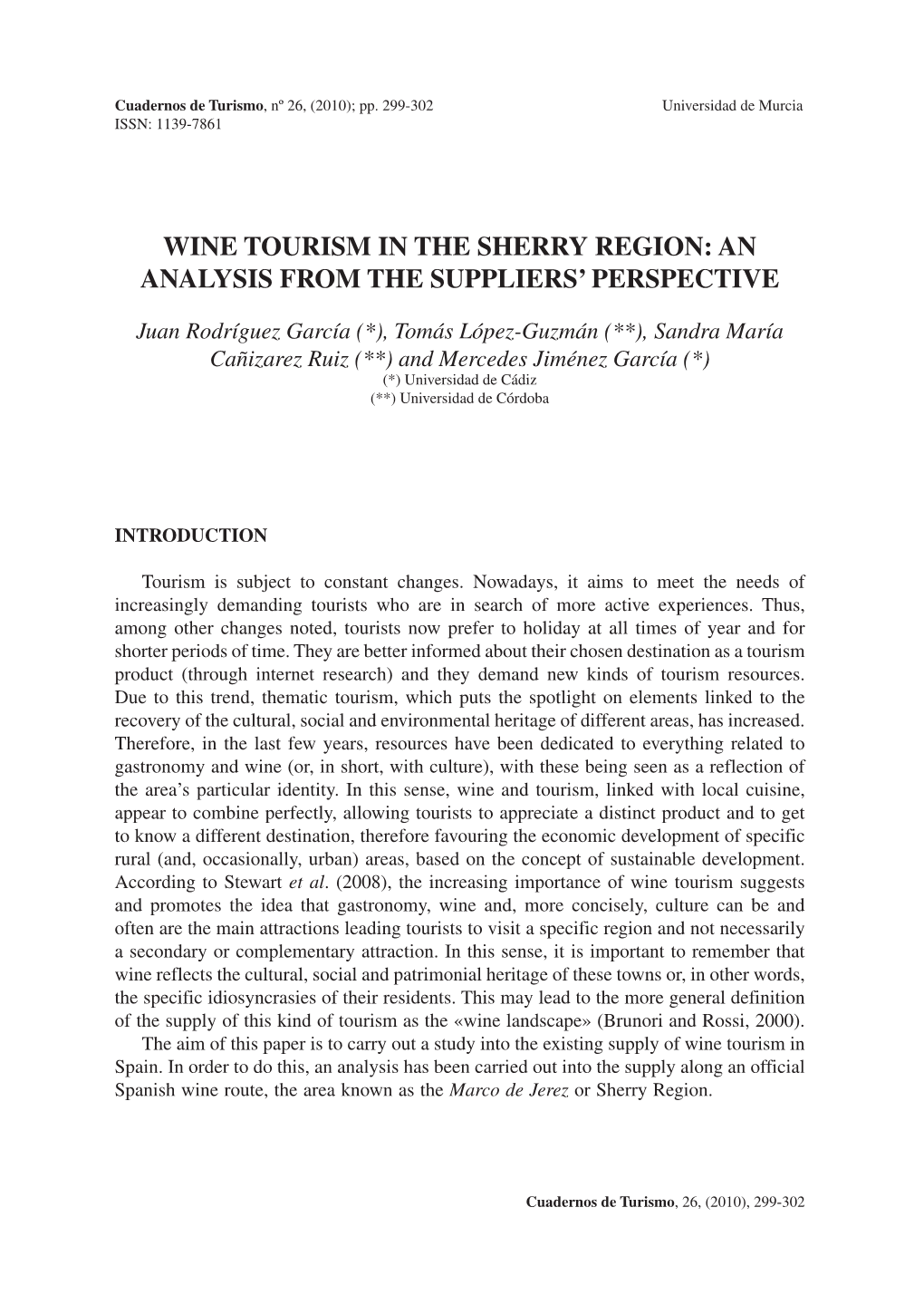 Wine Tourism in the Sherry Region: an Analysis from the Suppliers’ Perspective