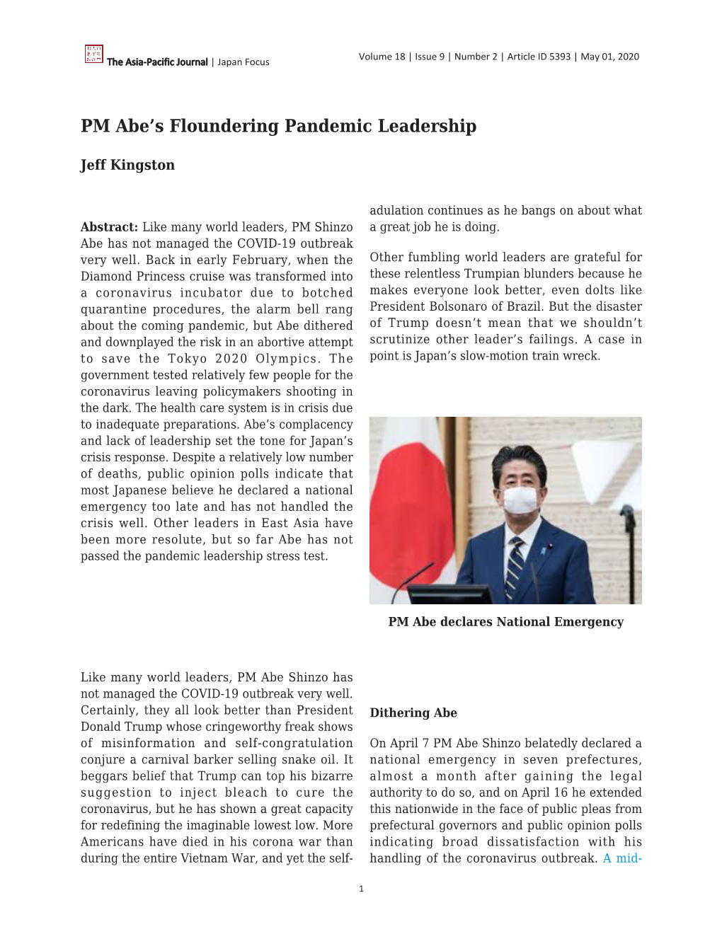 PM Abe's Floundering Pandemic Leadership