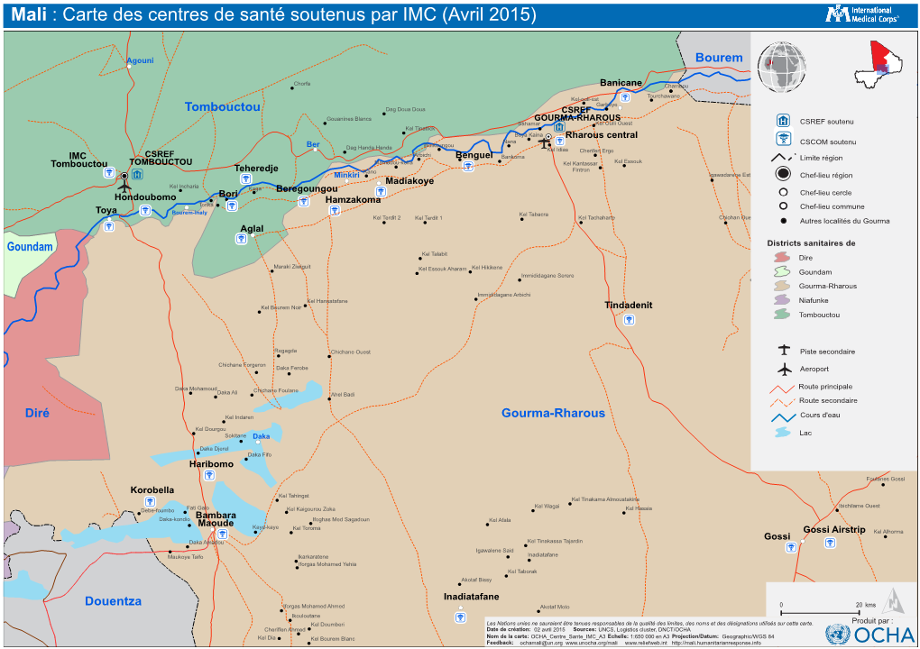 Mali : Carte Des Centres De Santé Soutenus Par IMC (Avril 2015)