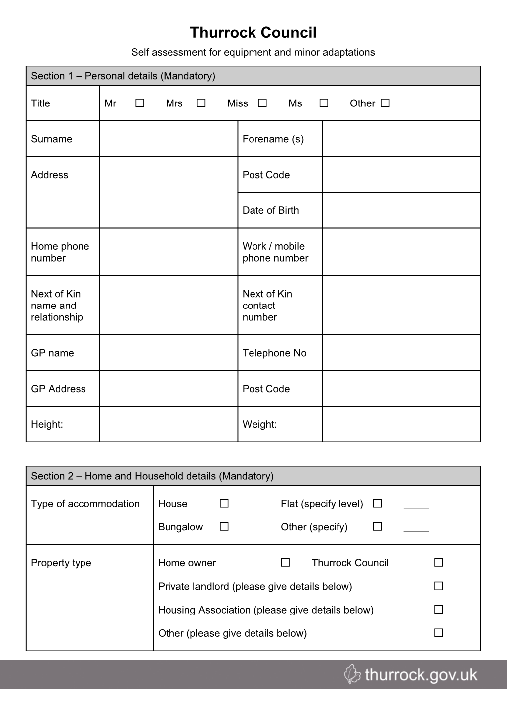 Thurrock Council - Occupational Therapy Self-Assessment: Bed