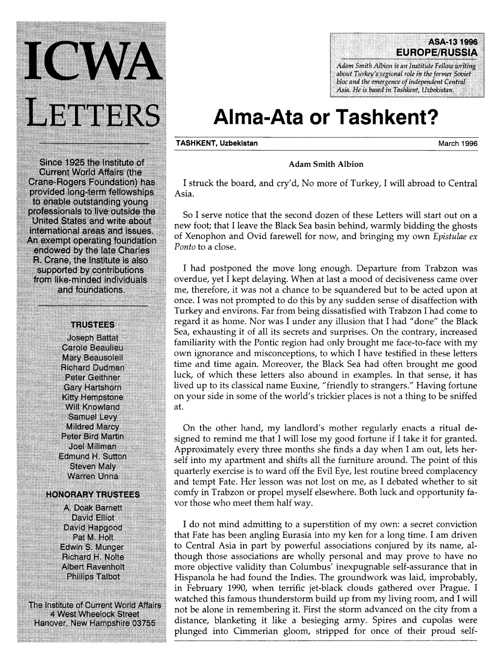 Alma-Ata Or Tashkent?