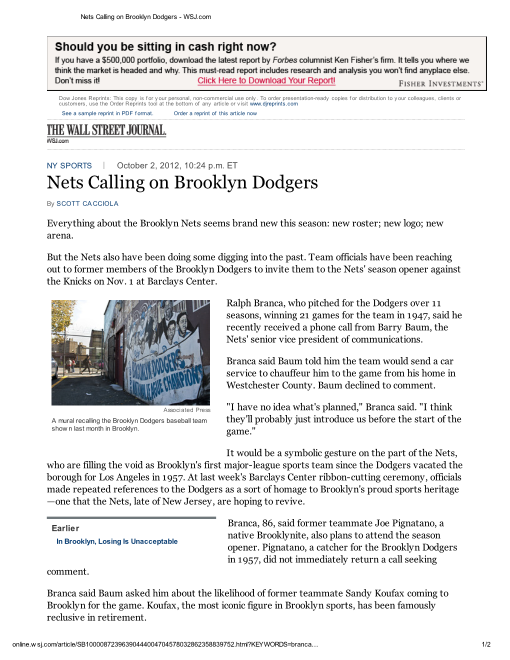 Nets Calling on Brooklyn Dodgers - WSJ.Com