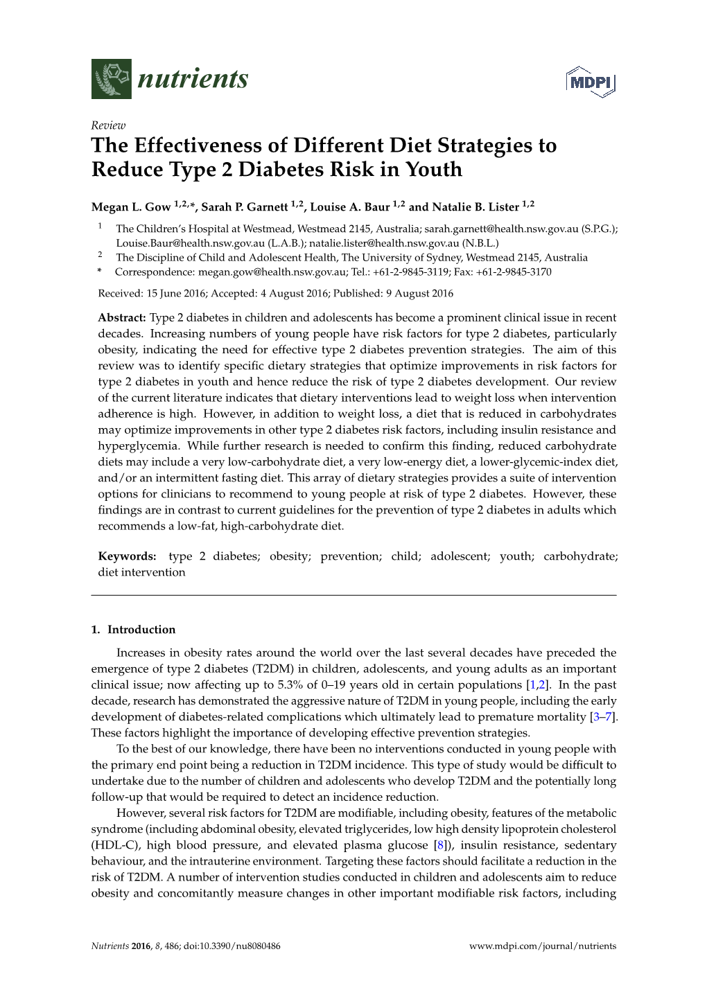 The Effectiveness of Different Diet Strategies to Reduce Type 2 Diabetes Risk in Youth