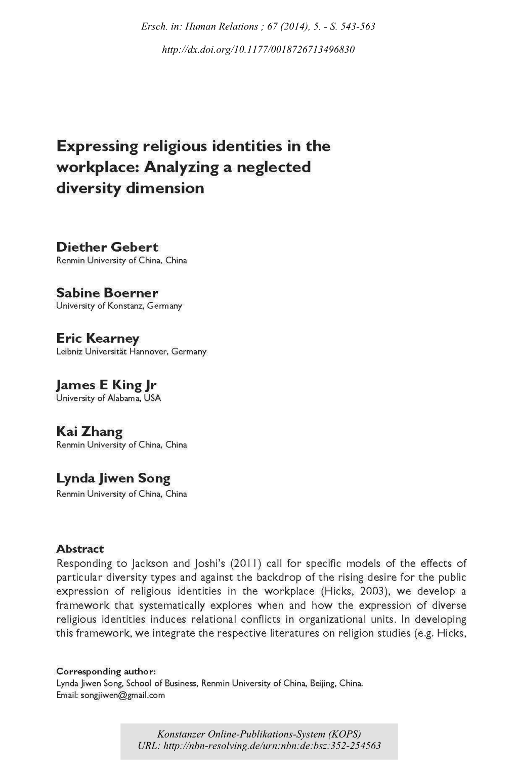 Expressing Religious Identities in the Workplace: Analyzing a Neglected Diversity Dimension