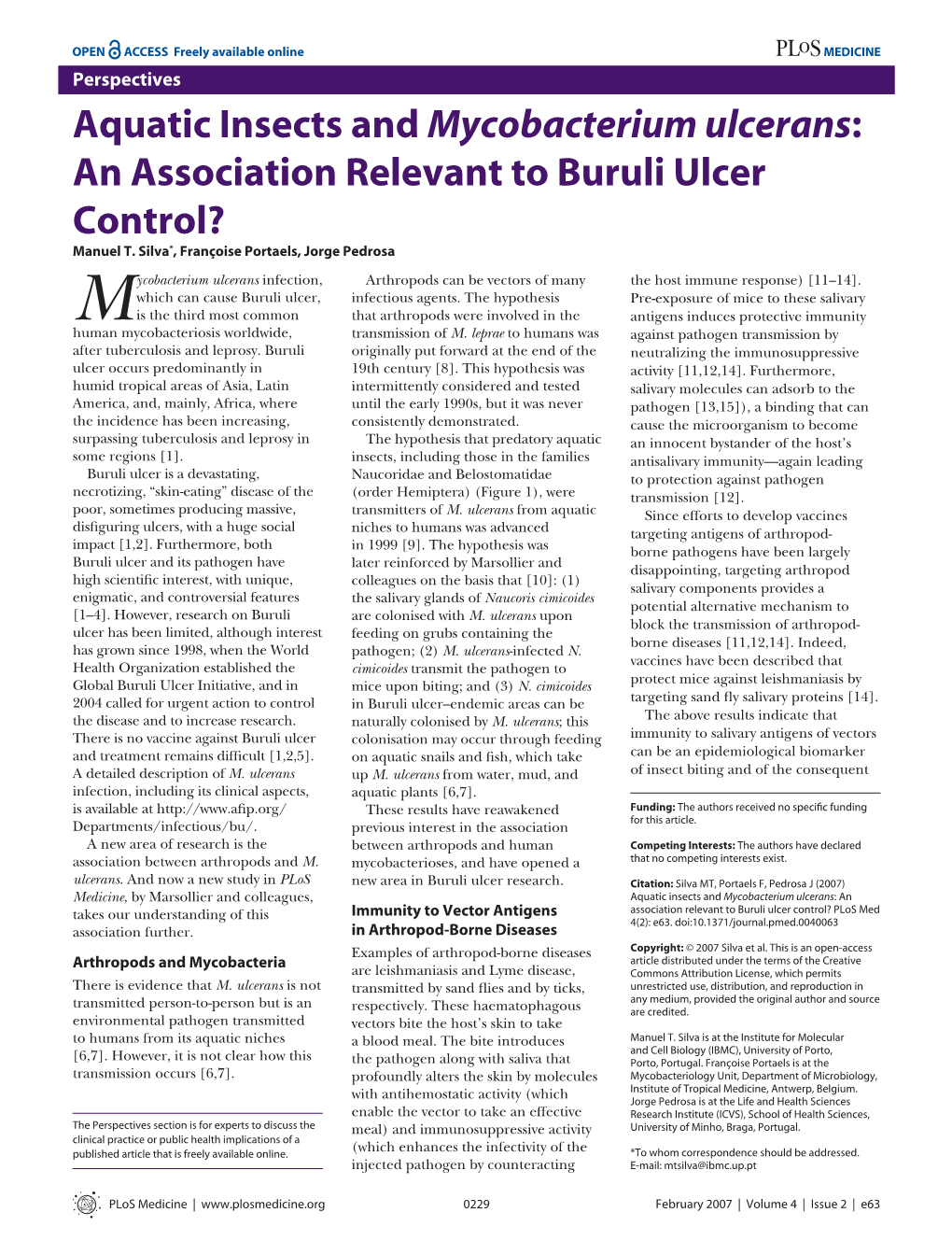 Aquatic Insects and Mycobacterium Ulcerans: an Association Relevant to Buruli Ulcer Control? Manuel T