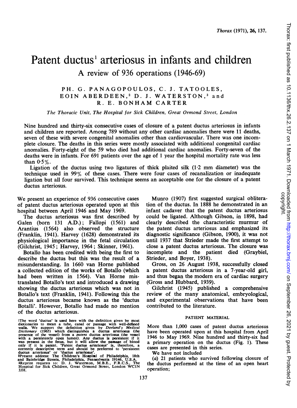 Patent Ductus1 Arteriosus in Infants and Children a Review of 936 Operations (1946-69)