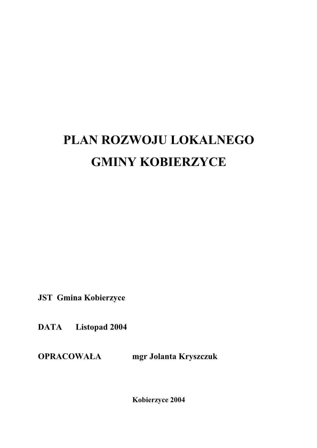 Plan Rozwoju Lokalnego Gminy Kobierzyce