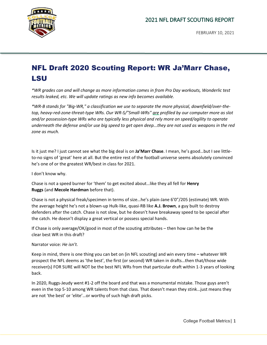 NFL Draft 2020 Scouting Report: WR Ja'marr Chase