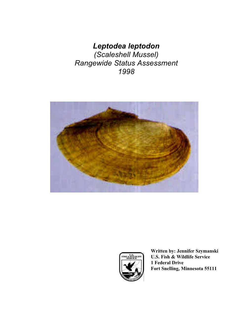 Leptodea Leptodon (Scaleshell Mussel) Rangewide Status Assessment 1998