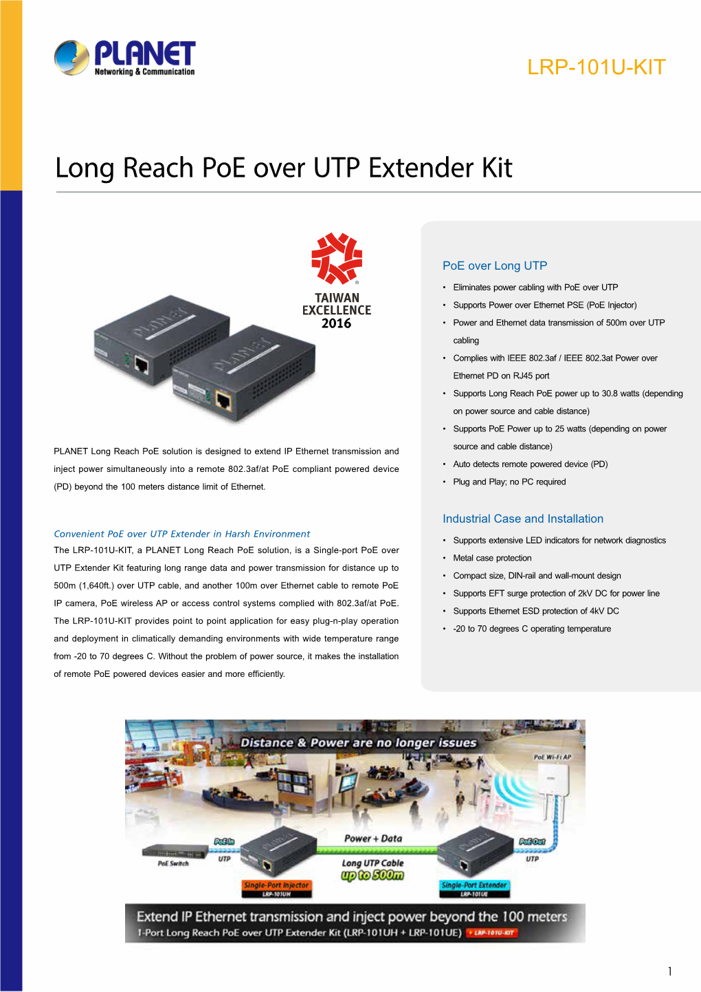 Long Reach Poe Over UTP Extender Kit