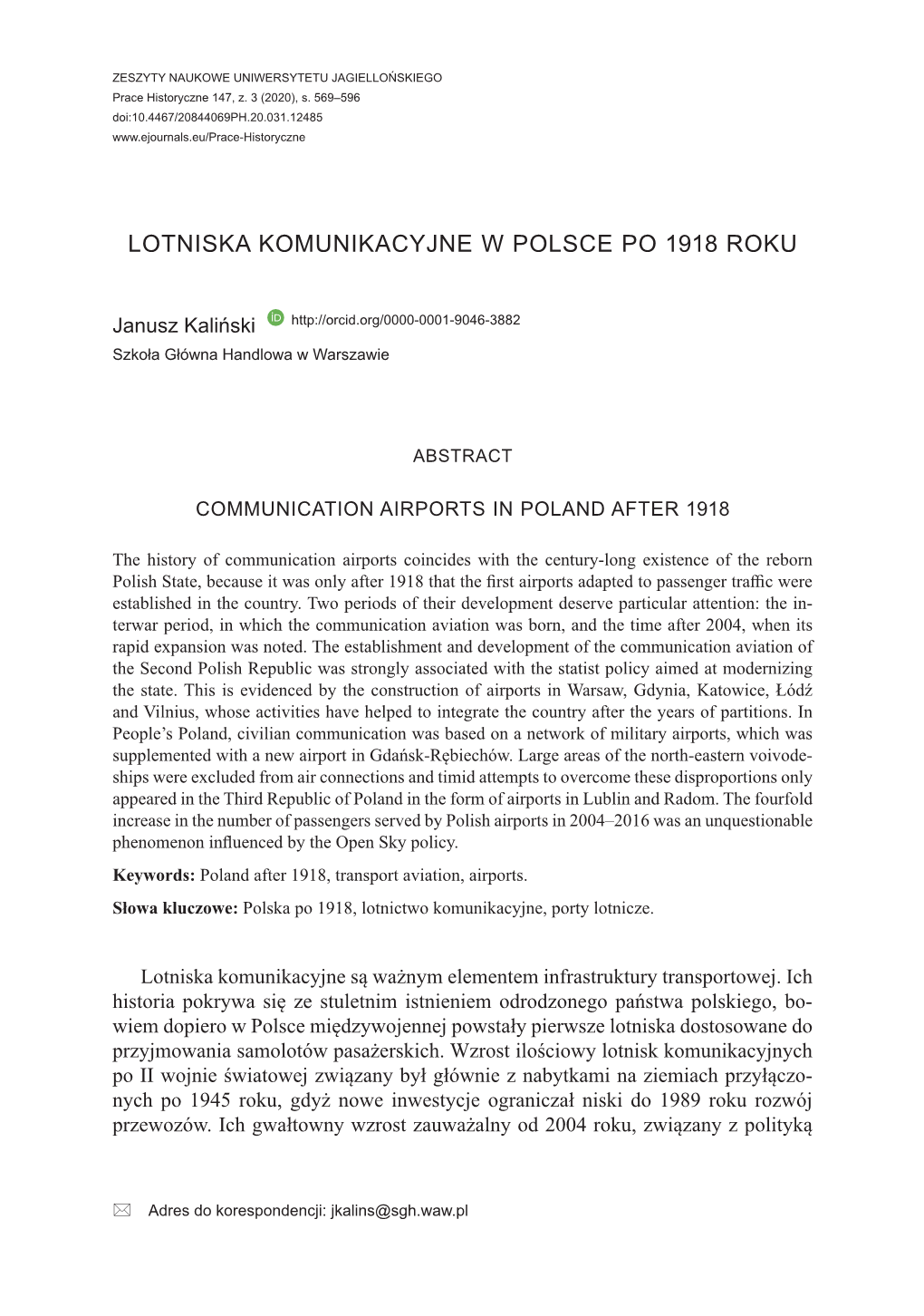 Lotniska Komunikacyjne W Polsce Po 1918 Roku