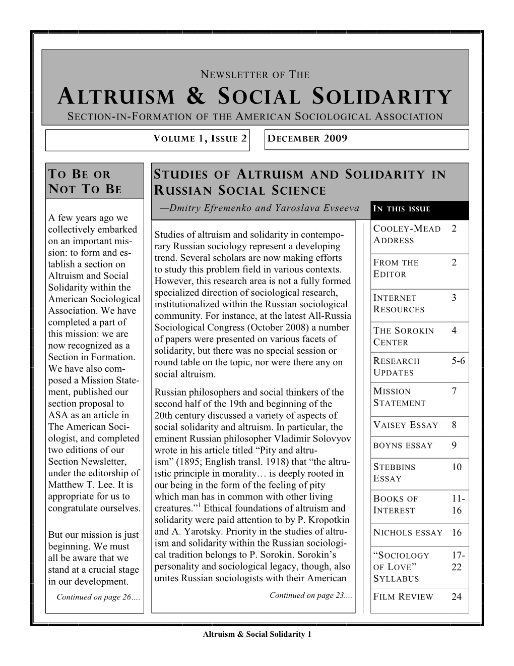 Altruism Newsletter Vol1 No2