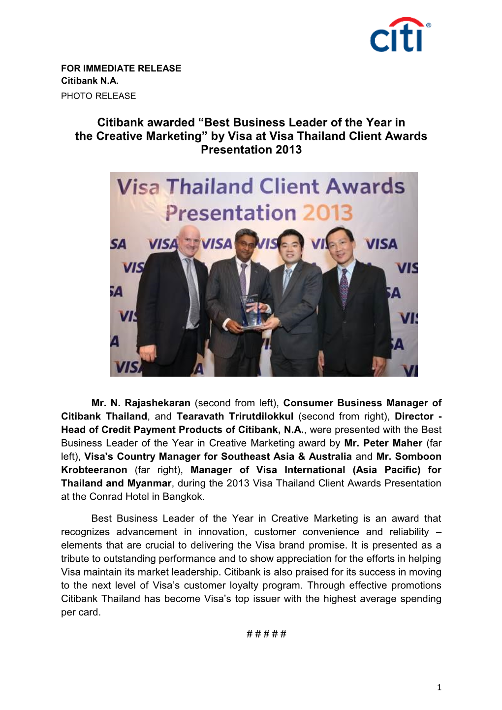 By Visa at Visa Thailand Client Awards Presentation 2013
