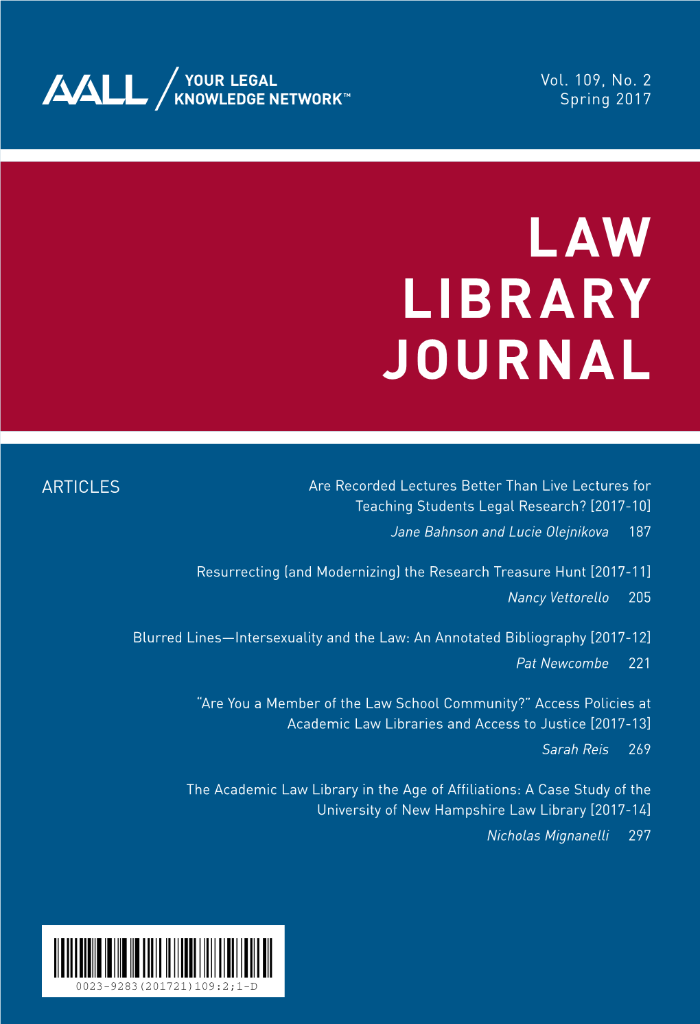 LAW LIBRARY JOURNAL LAW LIBRARY JOURNAL Vol