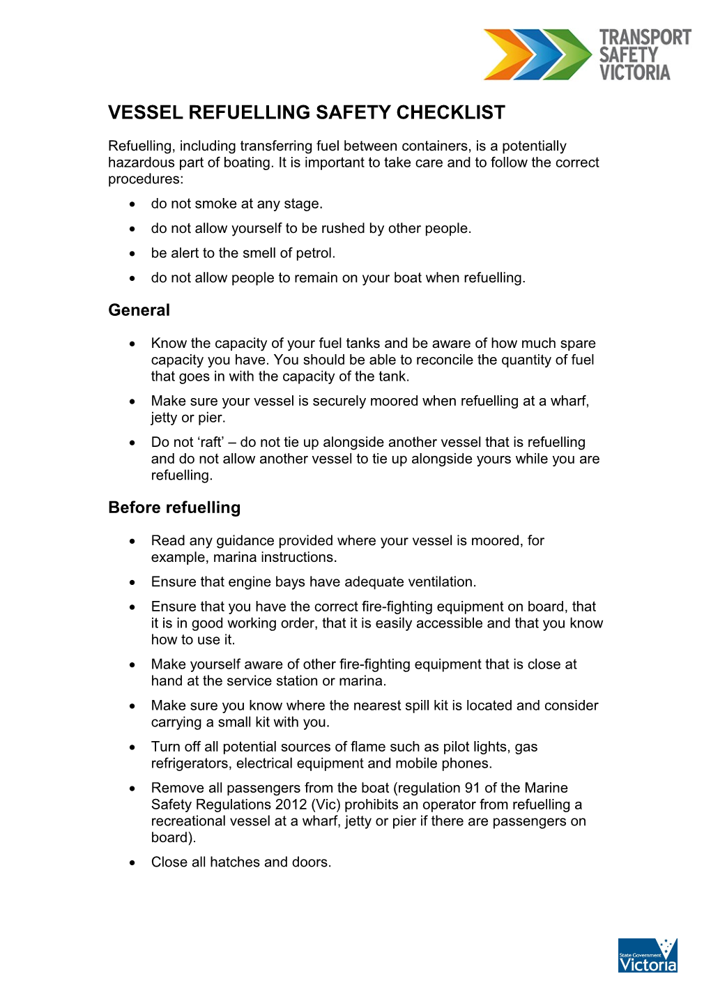 Vessel Refuelling Safety Checklist