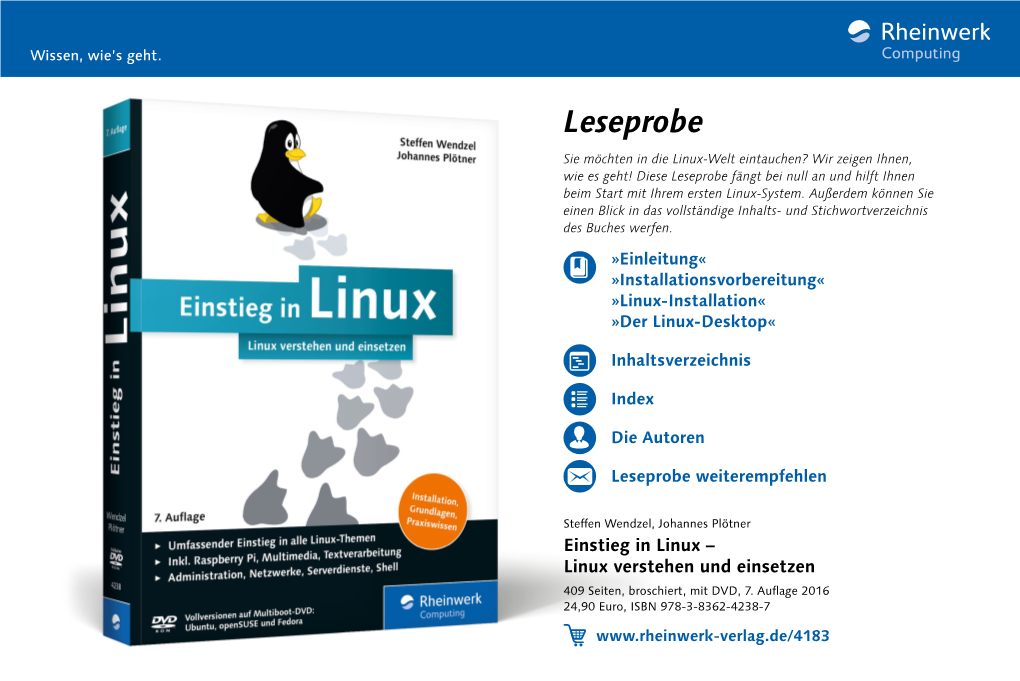 Einstieg in Linux – Linux Verstehen Und Einsetzen 409 Seiten, Broschiert, Mit DVD, 7