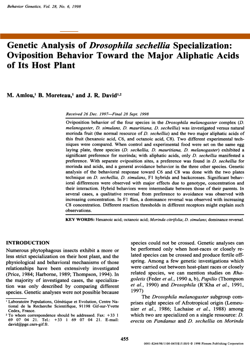 Genetic Analysis of Drosophila Sechellia Oviposition