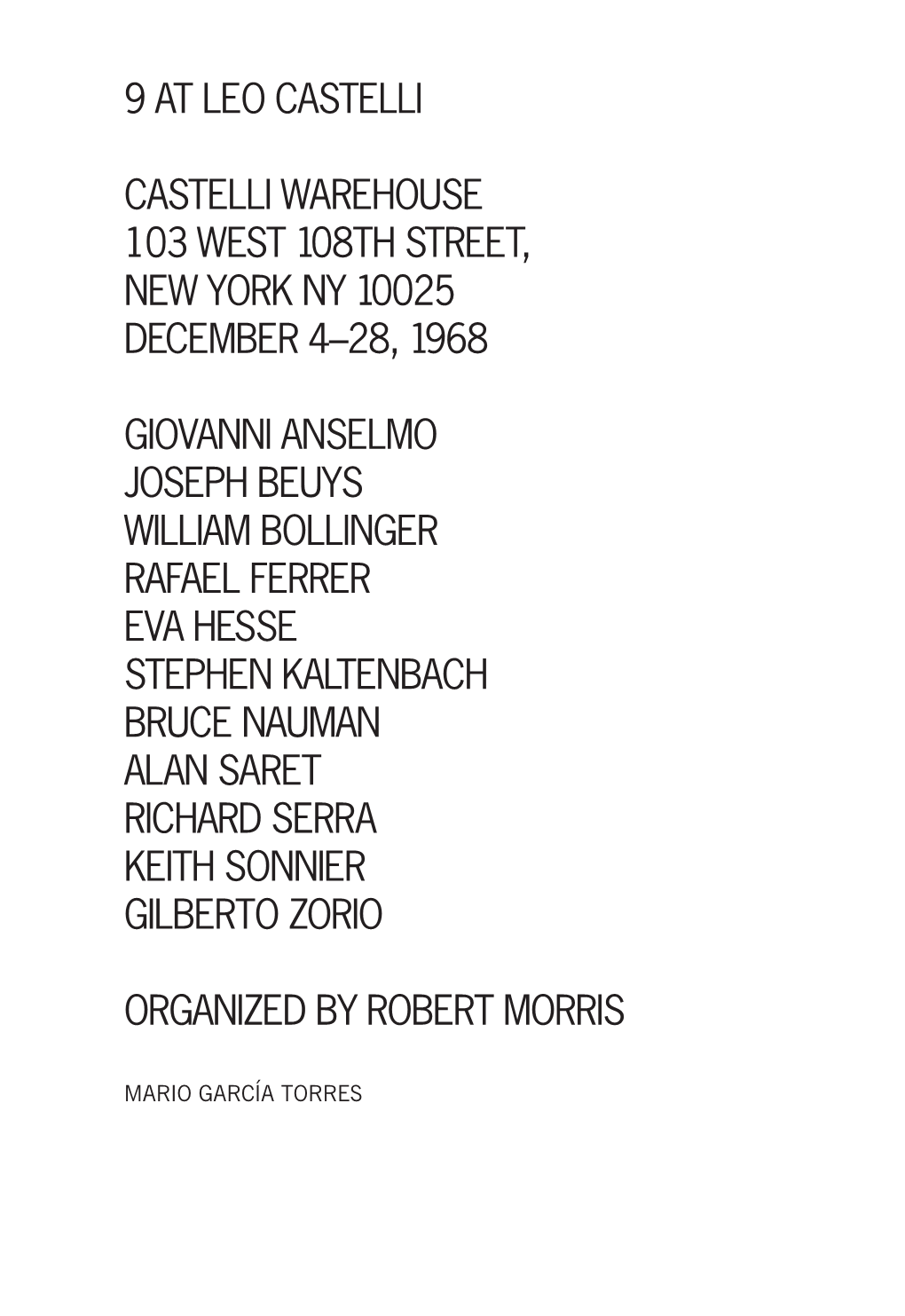 9 at Leo Castelli Castelli Warehouse 103 West 108Th