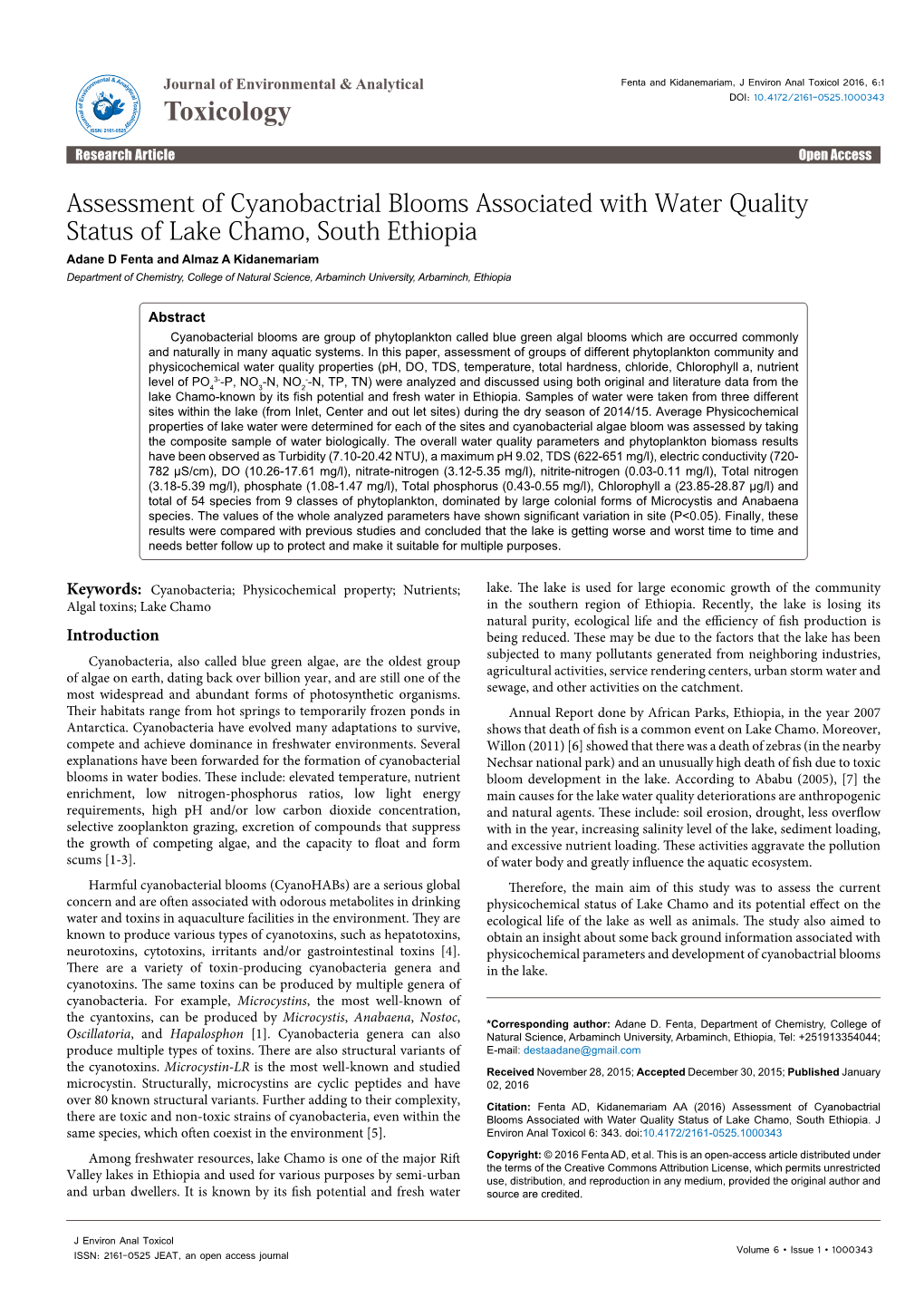 Assessment of Cyanobactrial Blooms Associated with Water Quality