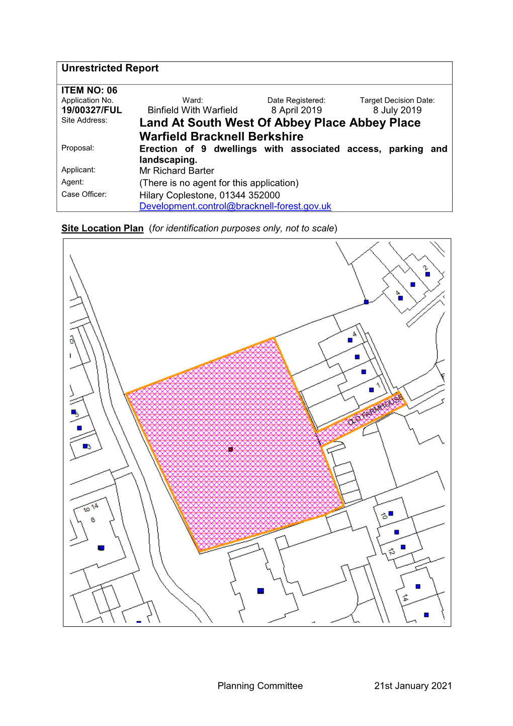 19/00327/FUL Land at South West of Abbey Place, Abbey Place, Warfield