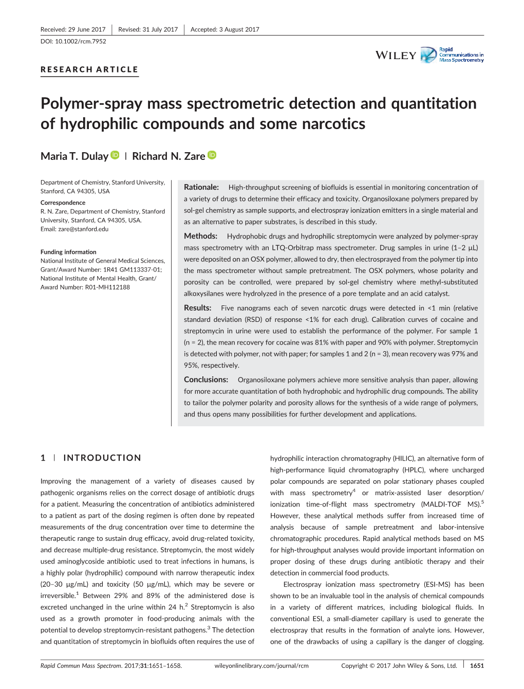 Polymer-Spray Mass Spectrometric Detection and Quantitation Of