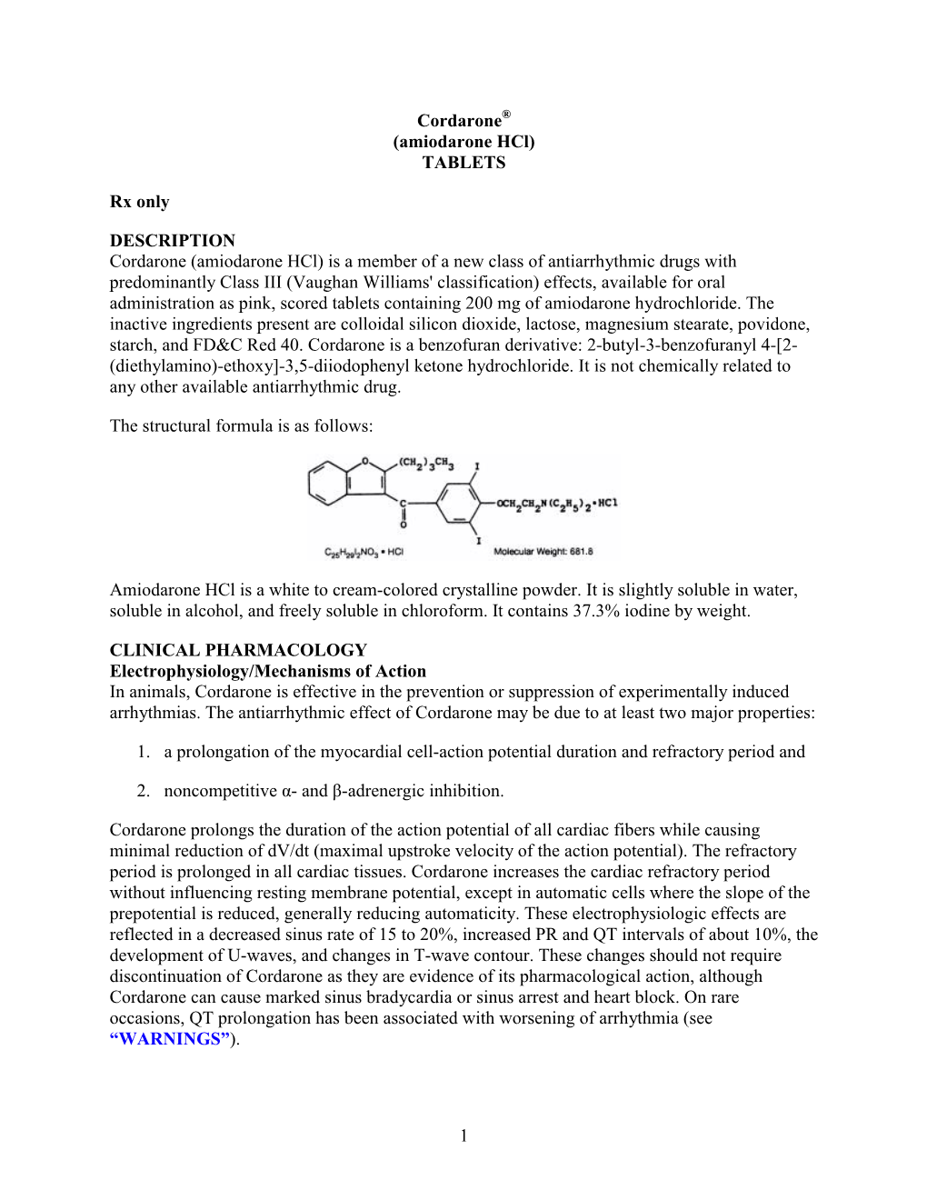 Cordarone® (Amiodarone Hcl) TABLETS