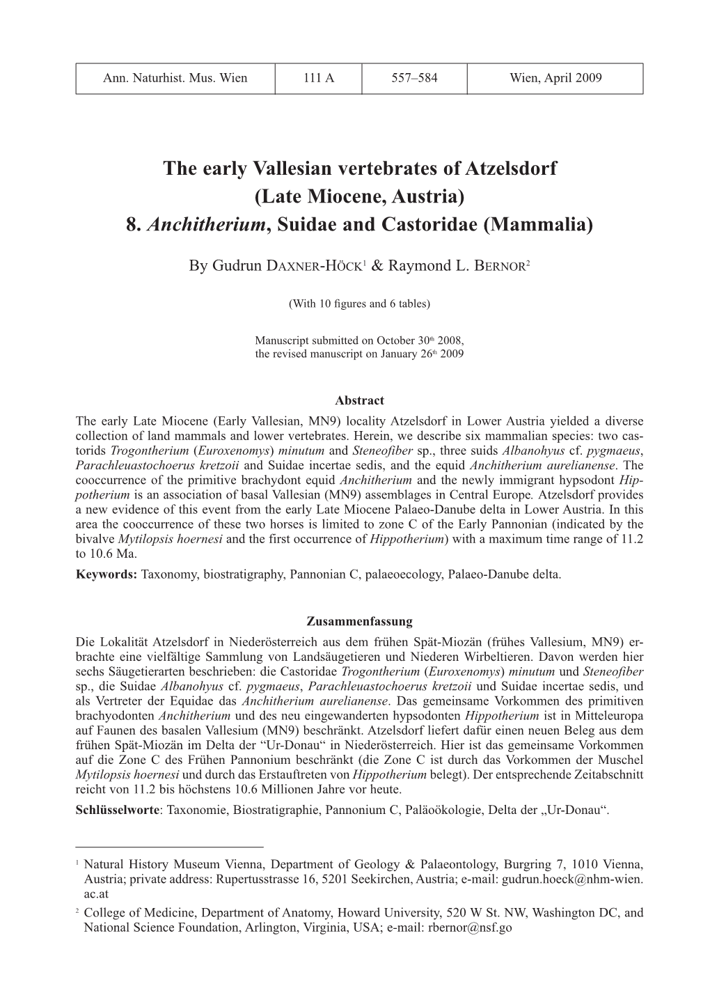 Late Miocene, Austria) 8. Anchitherium, Suidae and Castoridae (Mammalia