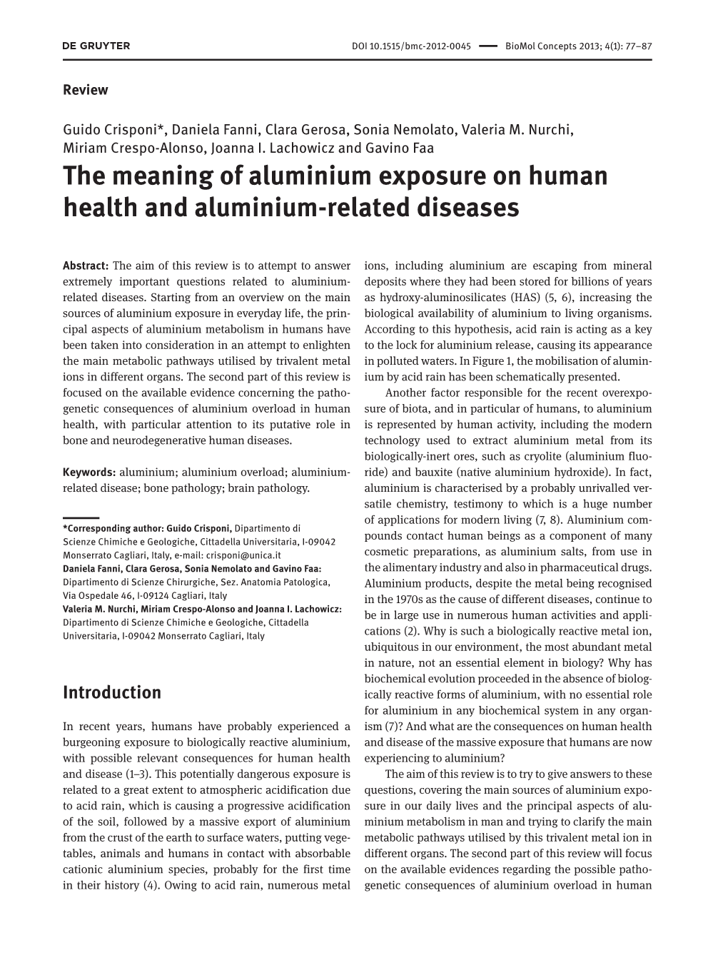 The Meaning of Aluminium Exposure on Human Health and Aluminium-Related Diseases