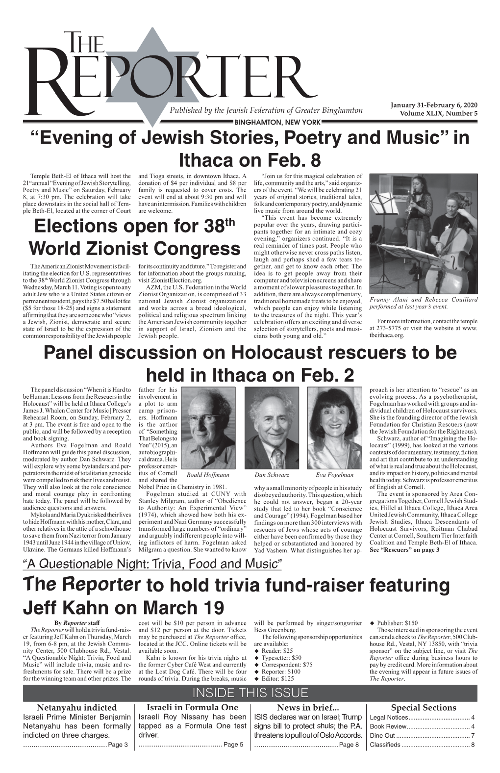 Elections Open for 38Th World Zionist Congress Panel Discussion on Holocaust Rescuers to Be Held in Ithaca on Feb. 2 “Evening