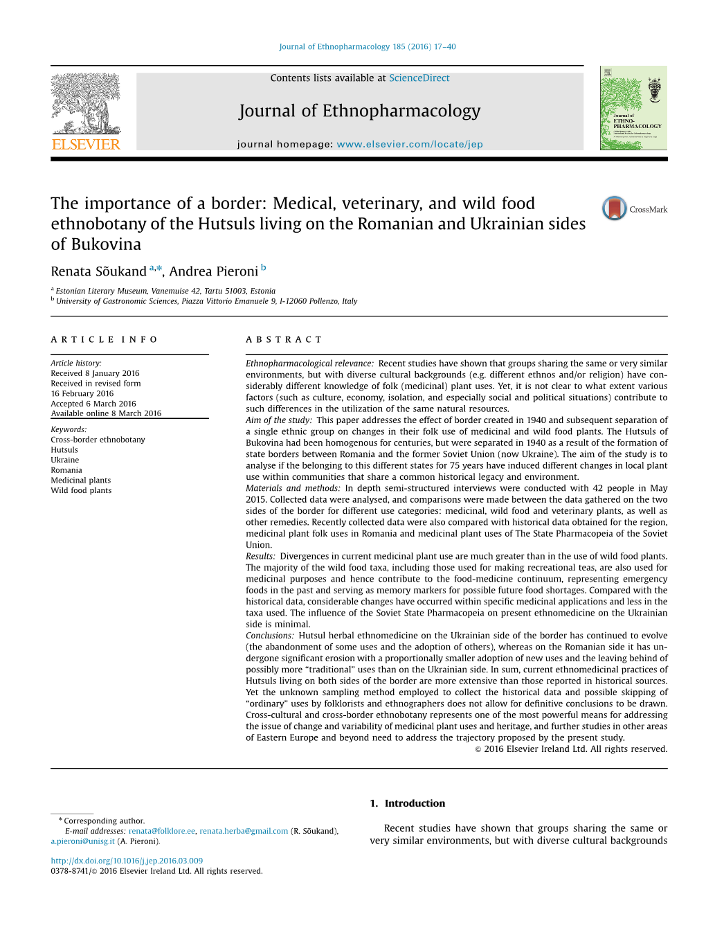 Medical, Veterinary, and Wild Food Ethnobotany of the Hutsuls Living on the Romanian and Ukrainian Sides of Bukovina