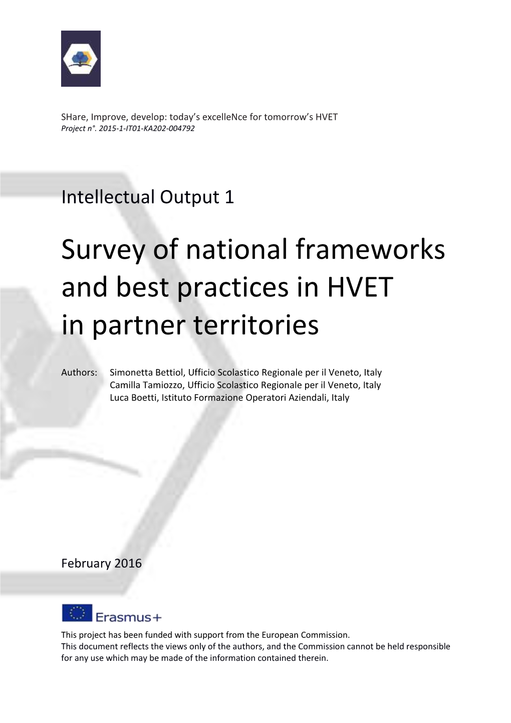 Survey of National Frameworks and Best Practices in HVET in Partner Territories