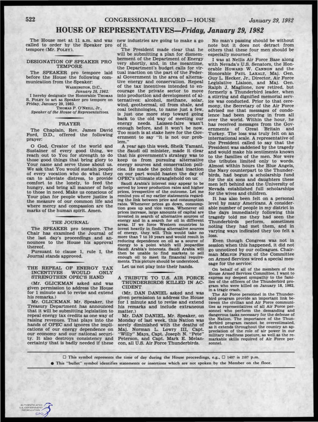 HOUSE of REPRESENTATIVES-Friday, January 29, 1982 the House Met at 11 A.M