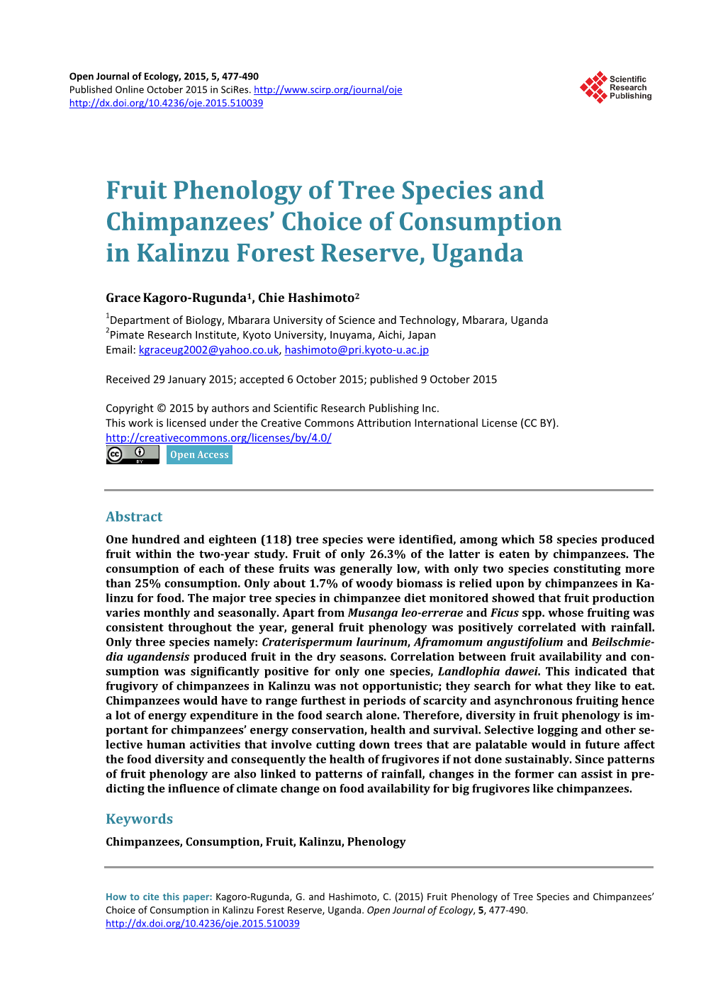 Fruit Phenology of Tree Species and Chimpanzees' Choice Of
