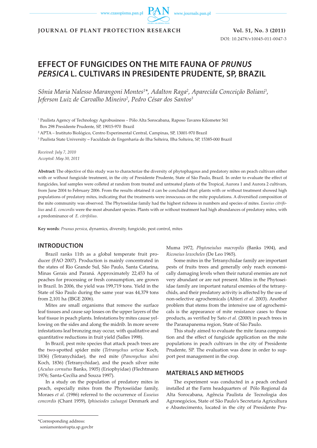 Effect of Fungicides on the Mite Fauna of Prunus Persica L